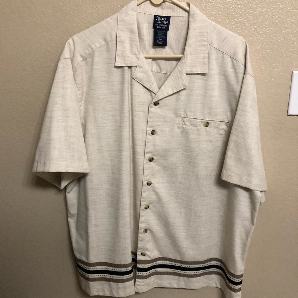 John Blair Cream Short-Sleeve Shirt Jacket with Hem Stripe